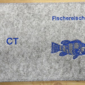 Fischereischein / Angelschein, individuell bestickte Filzhülle, Motiv: Barsch, große Farbauswahl afbeelding 4