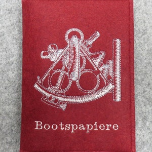 Boat papers / sports boat license / captain's case, individually embroidered cover, sextant motif plus desired text image 5