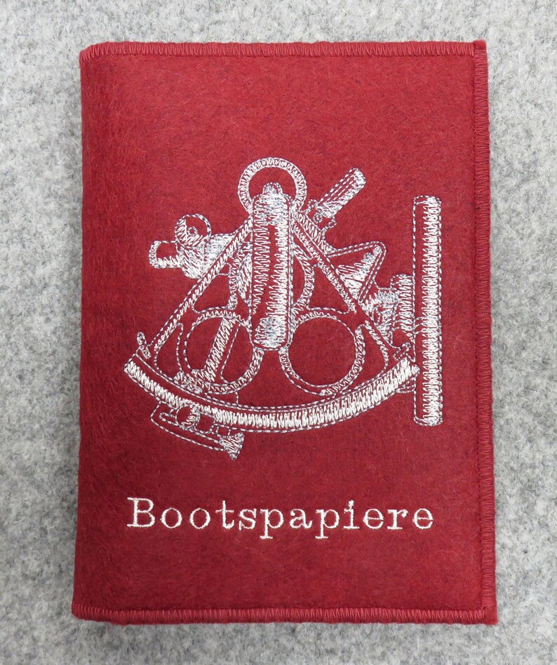 Boat papers / sports boat license / captain's case, individually embroidered cover, sextant motif plus desired text image 5