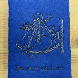 Boat papers / sports boat license / captain's case, individually embroidered cover, sextant motif plus desired text image 3