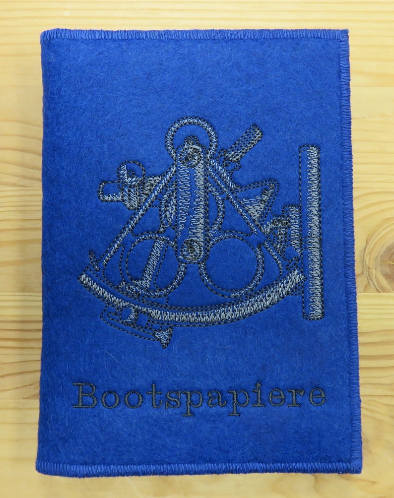 Boat papers / sports boat license / captain's case, individually embroidered cover, sextant motif plus desired text image 3