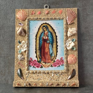 Virgen de Guadalupe Shell Picture Frame - Oaxaca Handcrafted Key Hanger