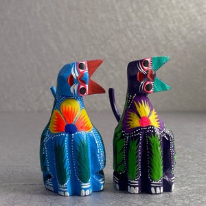 Handpainted Copal Wood Cat Alebrije - Oaxacan Folk Art Sculpture