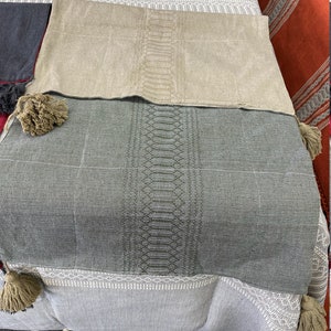 Woven Mexican Tapestry - Zapotec Wall Hanging - Indigenous Oaxaca Reversible Weaving - Neutral Table Runner  - Luxurious Foot Runner - 47x24