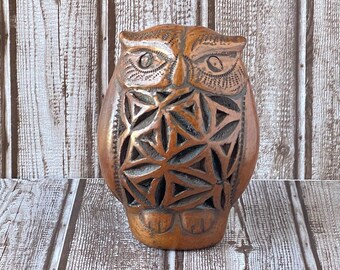 Brown Owl - Zapotec Barro Negro Owl - Folk Art Owl - Oaxaca Black Clay Buho - Oaxaca Pottery - Ceramic -  Leather Look