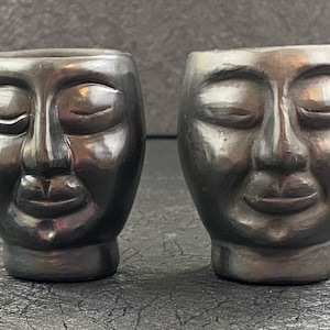 Zapotec Barro Negro Face Shot Glass - Mescalero - Oaxaca Ceramic Tequilero - Oaxaca Indigenous Black Clay Copita - Mexican Shot Glass