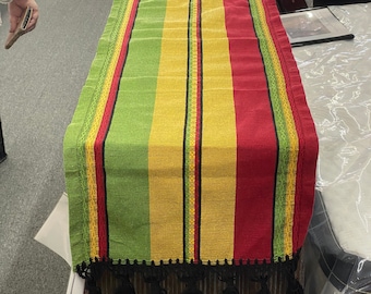 Handvävd Zapotec-bordslöpare: Mexikansk mittdekoration med tofsar (204,5 x 40,5 cm)