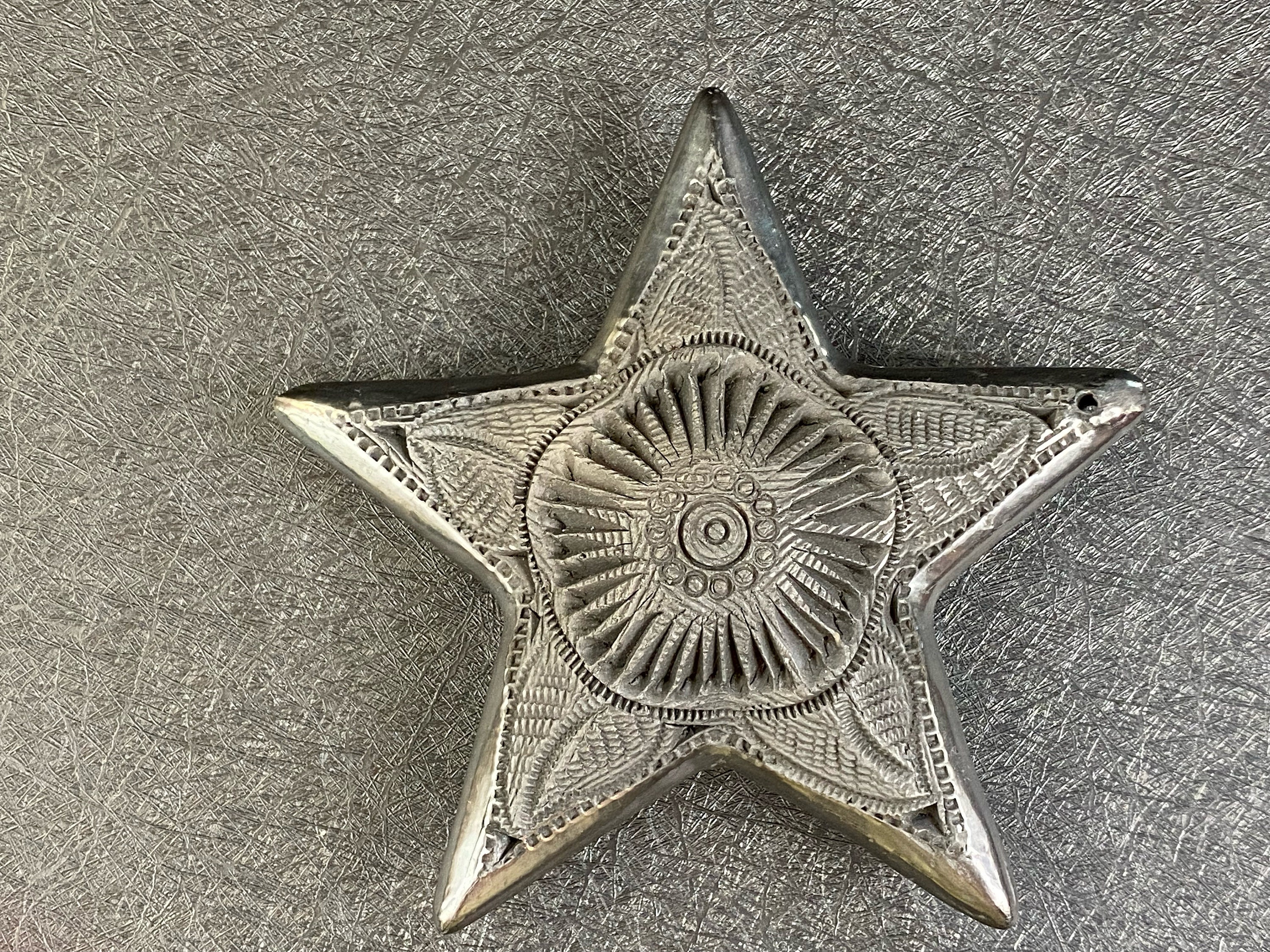 CHIPPED - Zapotec Barro Negro Intricate Star - Wall or Other Hanging Star - Oaxaca Black Clay - Mexican Pottery - Ceramic