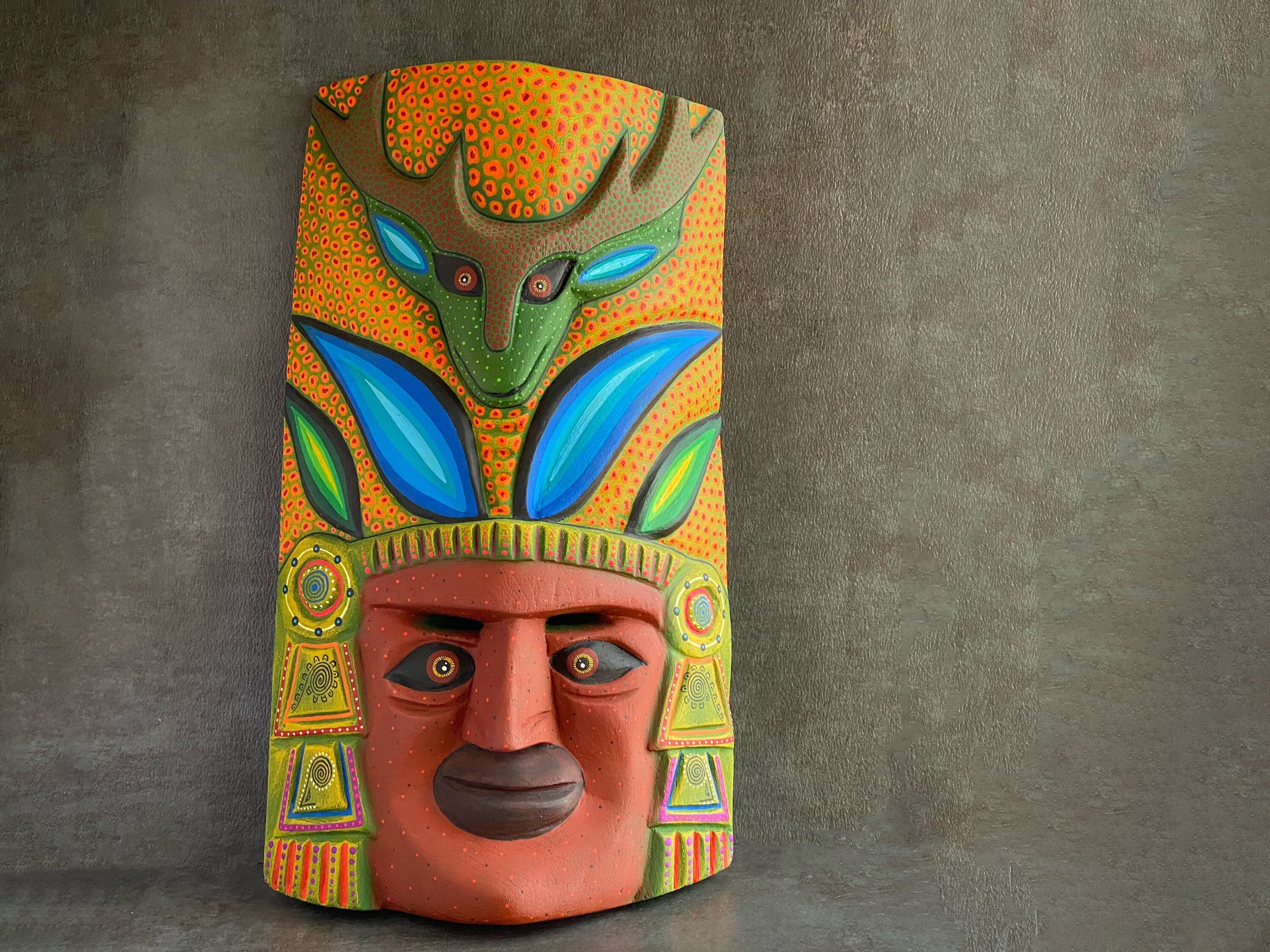 Masterpiece Zapotec Nahual Mask - Mexican Deer Shape Shifter Folklore - Native Nagual Carving signed by Jesus Morales