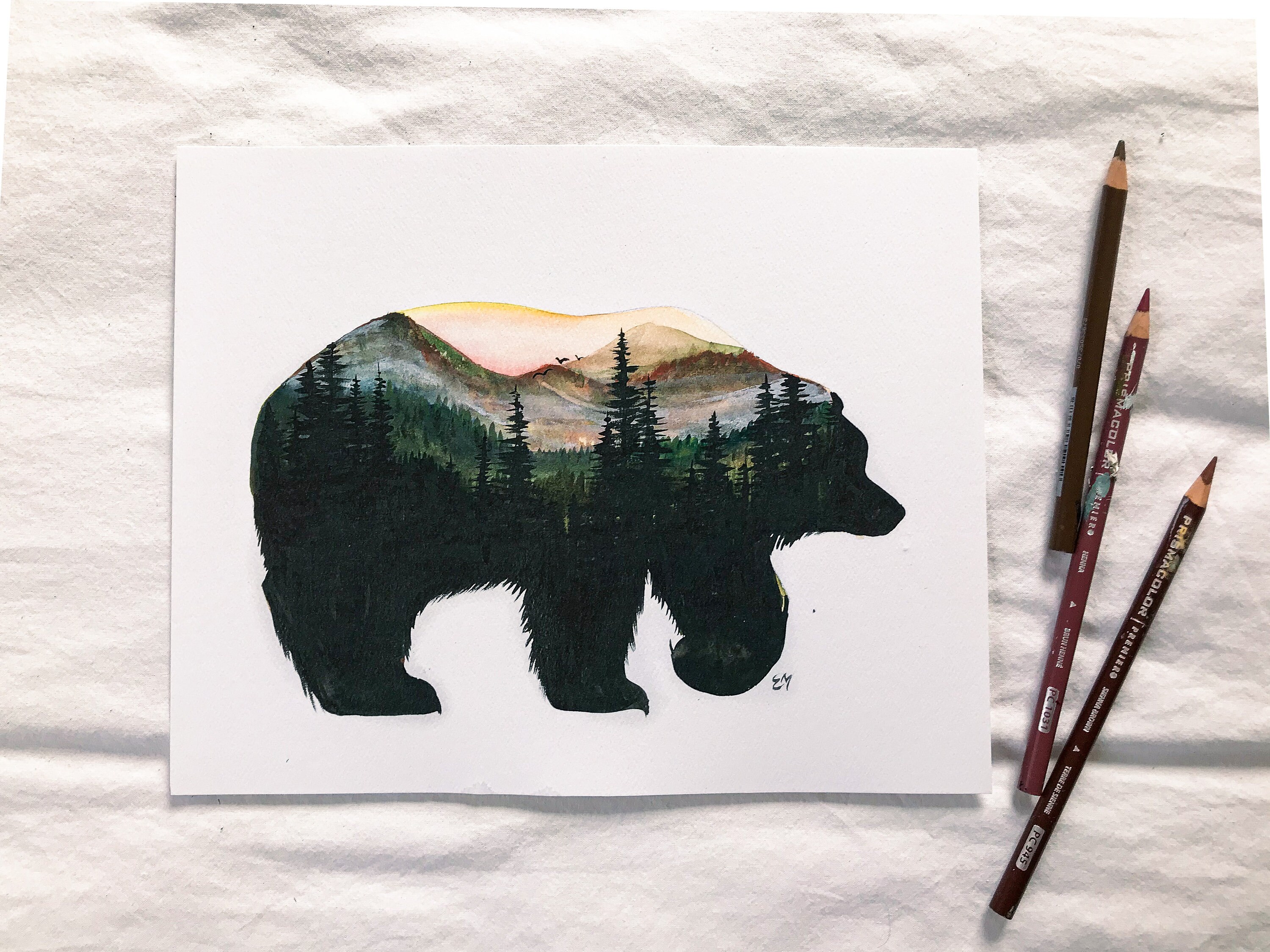 Berg Bär Aquarell Fine Art Print rustikale Dekor Malerei | Etsy