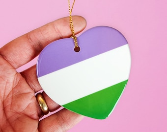 Genderqueer pride ornament - This cute lgbtq ornament features the genderqueer pride flag and is a great pride gift.