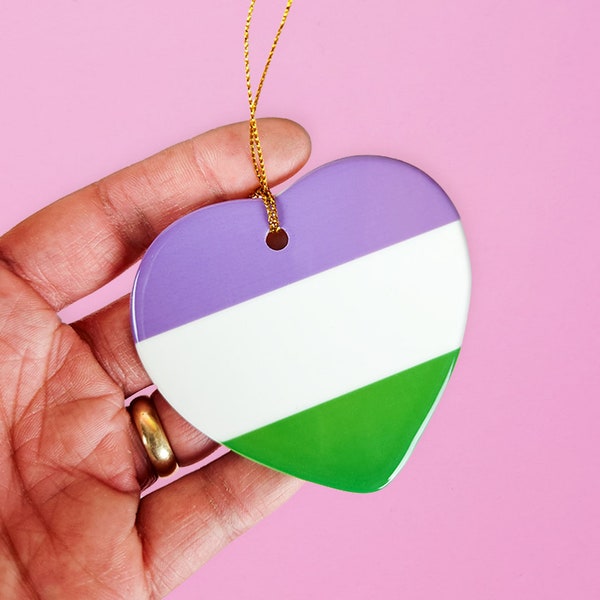 Genderqueer pride ornament - This cute lgbtq ornament features the genderqueer pride flag and is a great pride gift.