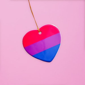 Bi pride ornament - This cute lgbtq ornament features the bisexual pride flag and is a great pride gift. A perfect bi pride holiday gift