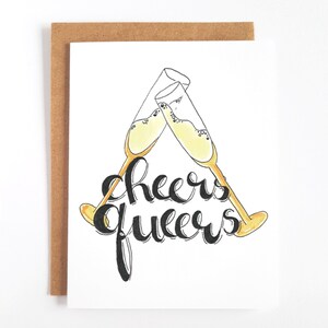 Cartão Cheers Queers - Cartões de parabéns LGBT fofos, cartões de férias queer, cartão de parabéns gay, cartão de casamento gay