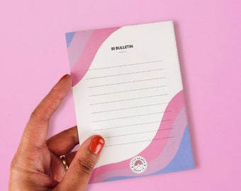 Bi Bulletin Notepad - A cute LGBTQ notepad features the bi pride flag. Great pride gift for any lgbtq stationery lover.