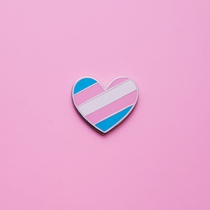 Trans Pride pin, Queer enamel pin, Trans heart pin