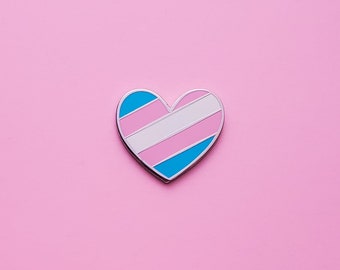 Trans Pride pin, Queer enamel pin, Trans heart pin