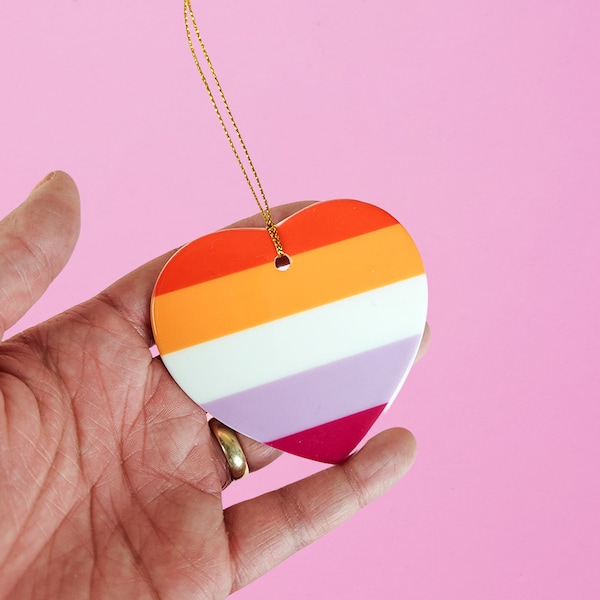 Lesbian pride ornament - This cute lgbtq ornament features the lesbian pride flag and is a great pride gift.