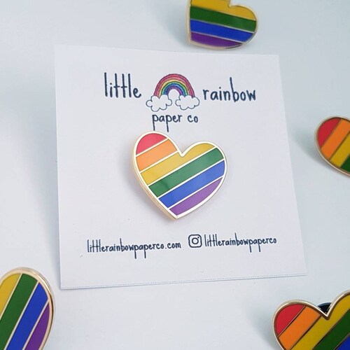 LGBTQ rainbow heart pin, Pride pin, Queer enamel pin