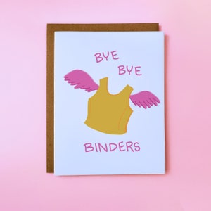 Tarjeta Bye Bye Binders - Lindas tarjetas de amor transgénero, tarjetas de orgullo trans, tarjetas de cirugía trans, tarjetas de cirugía superior