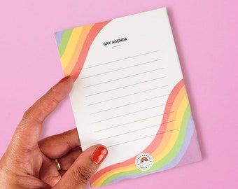 Gay Agenda Notepad - A cute LGBTQ notepad features the rainbow pride flag. Great pride gift for any lgbtq stationery lover.