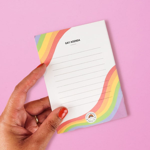Gay Agenda Notepad - A cute LGBTQ notepad features the rainbow pride flag. Great pride gift for any lgbtq stationery lover.