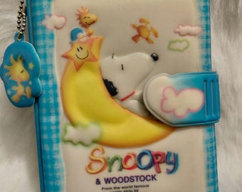 Vintage Snoopy Woodstock Puffy Diary Binder 2000 Space Theme + Stickers & Charm