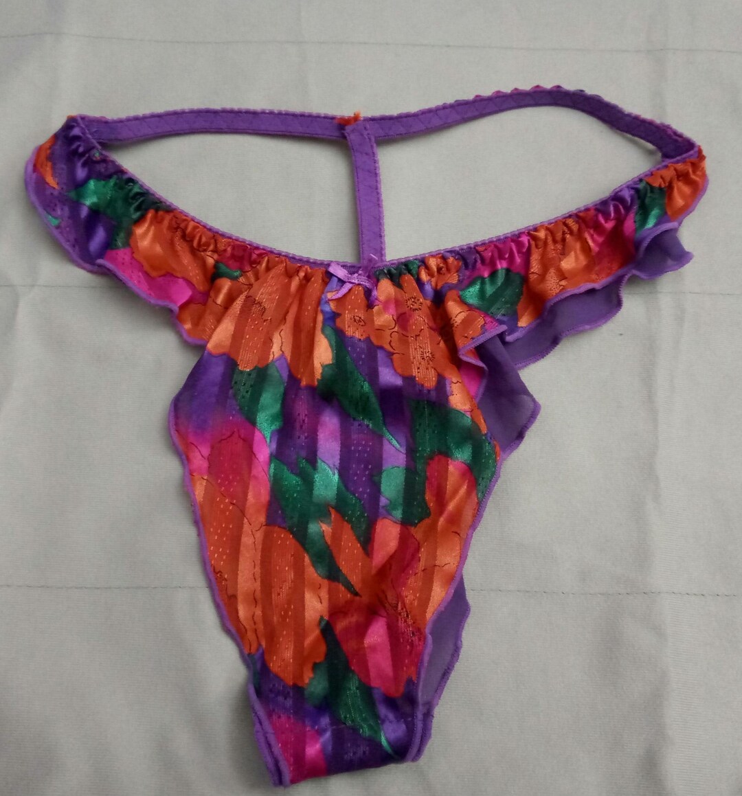 Vintage René Rofé Flutter Floral Thong Hi-cut Lingerie Panties Size L/7 ...