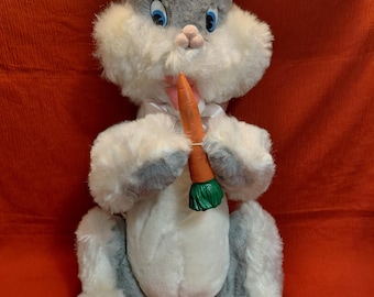 Vintage 1950s Bantam Easter Bunny Rabbit Stuffed Plush 24" Gray w/Squeaky Carrot