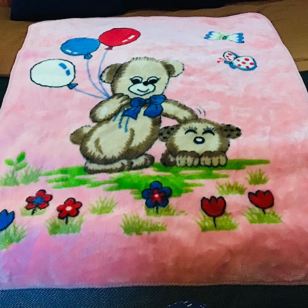 Vintage Bear With Balloons Blanket Etsy