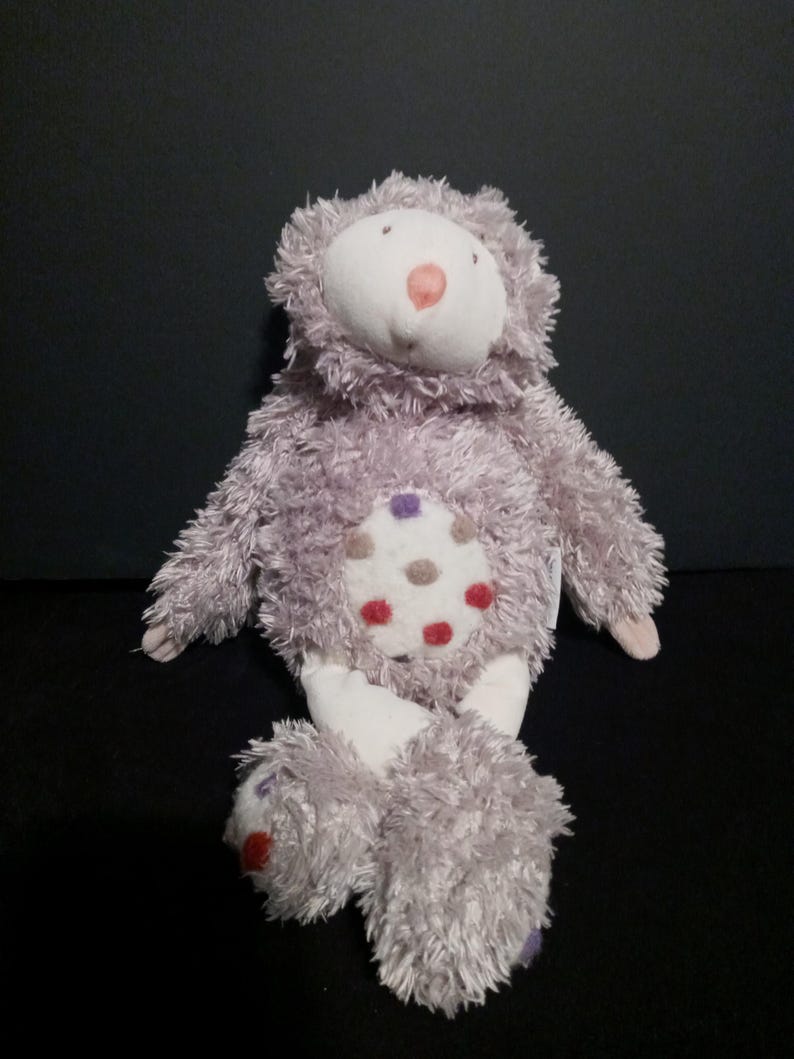 Moulin Roty Les Zazous Boubou The Sloth 12” Gray Soft Plush Toy w/Textured Dots image 3