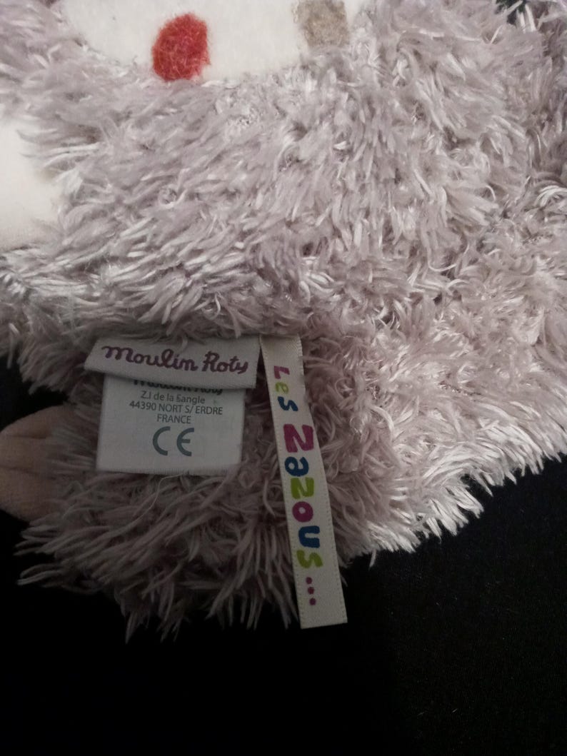 Moulin Roty Les Zazous Boubou The Sloth 12” Gray Soft Plush Toy w/Textured Dots image 5