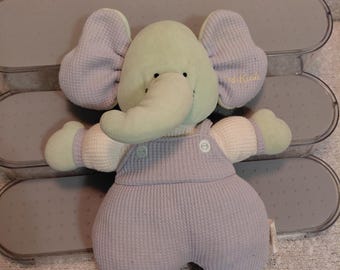 Vintage Oshkosh Osh Kosh Waffle Weave Thermal Purple Green Rattle Elephant Plush
