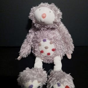 Moulin Roty Les Zazous Boubou The Sloth 12” Gray Soft Plush Toy w/Textured Dots image 1