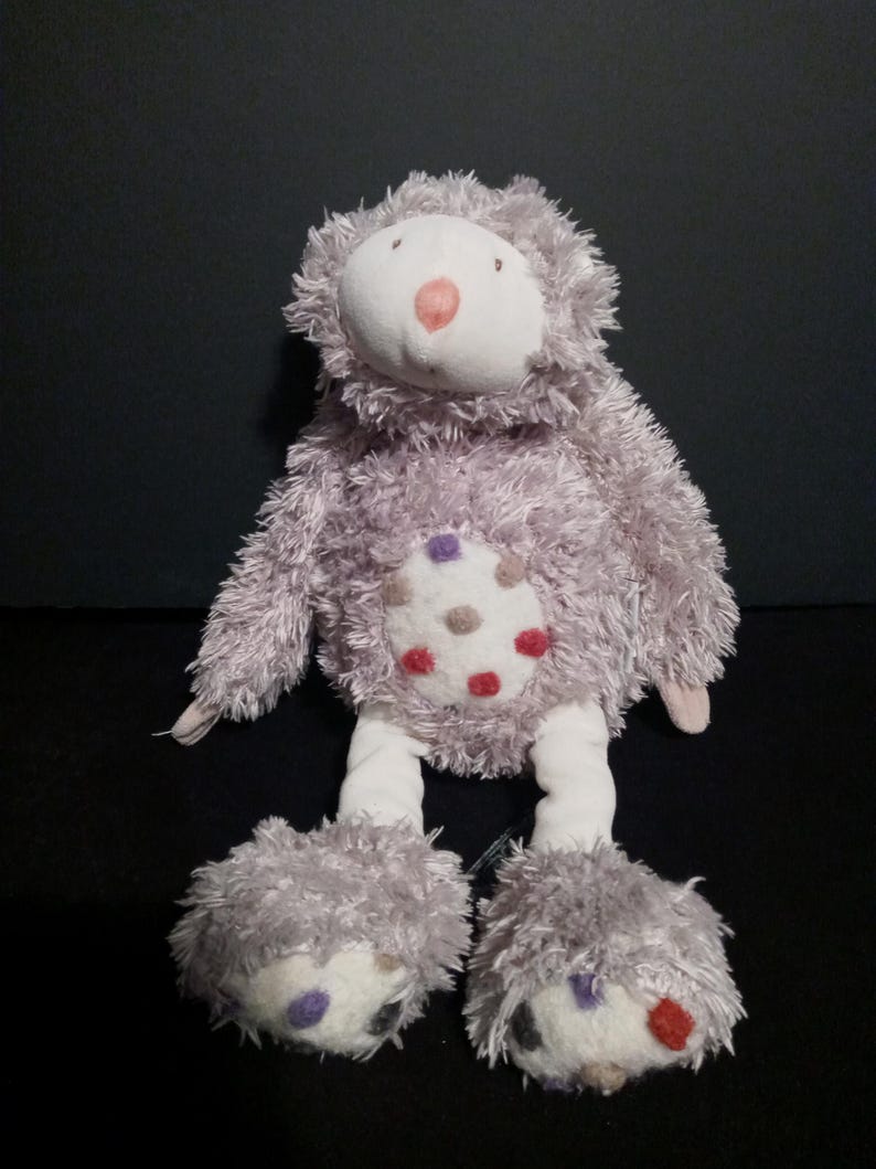 Moulin Roty Les Zazous Boubou The Sloth 12” Gray Soft Plush Toy w/Textured Dots image 1