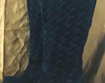 UGG Arroyo 3363 Weave Black Suede Leather Clog Knee High Boots US 8