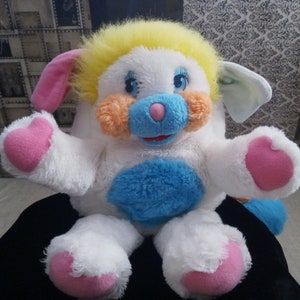 Vintage 1985 Mattel 12" Popples White Pink Yellow Puffball Stuffed Plush Toy