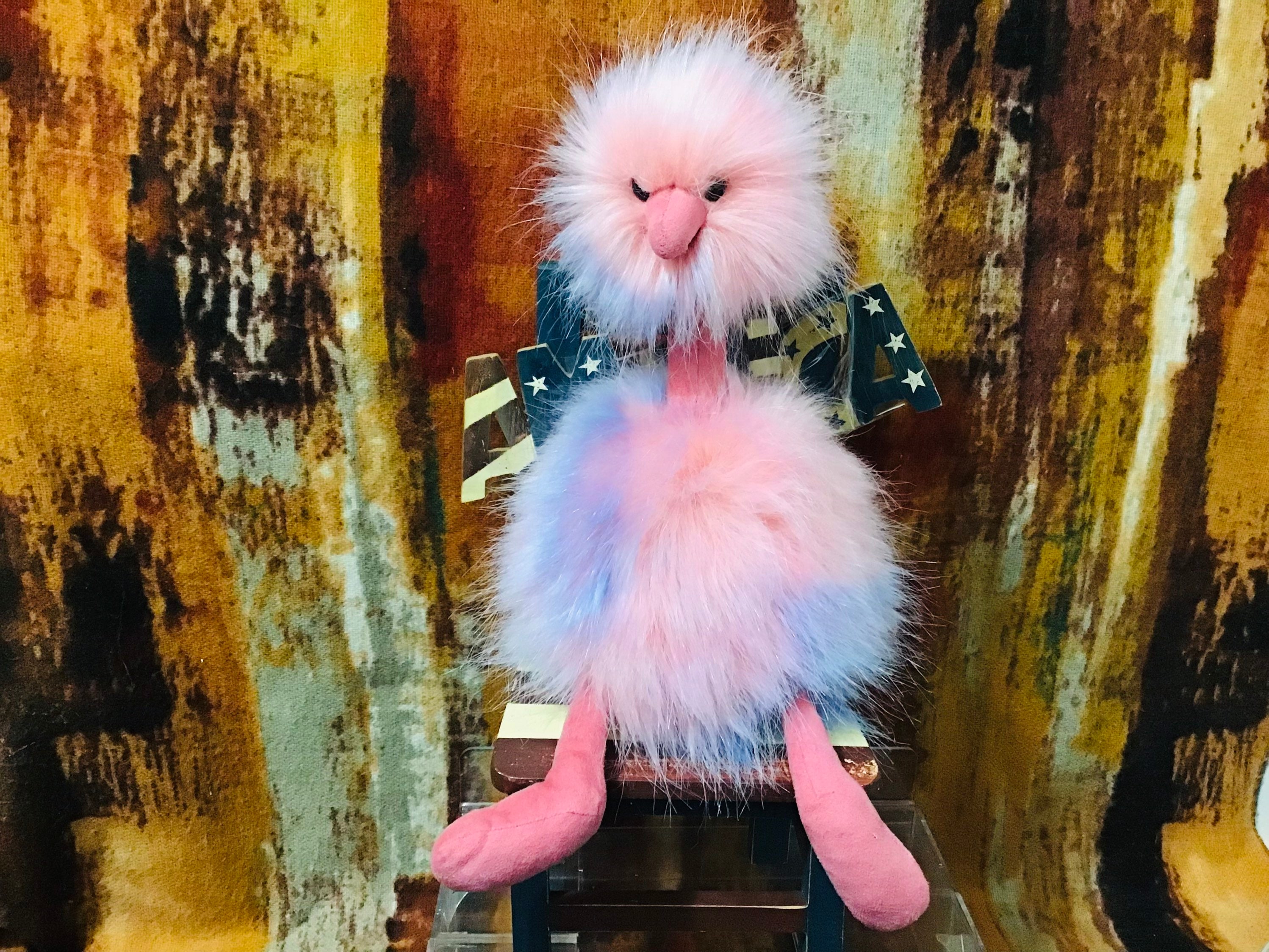 Pom Pom Rainbow Ostrich Bird Toy Plush 