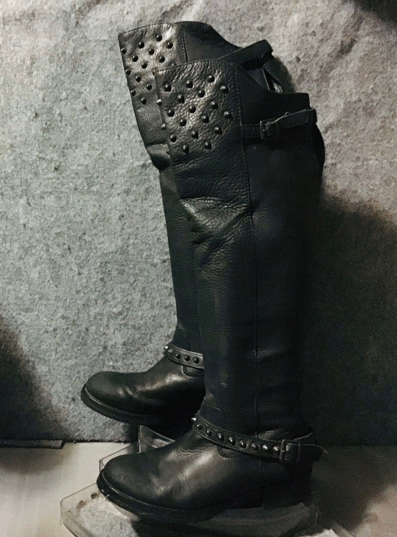 black knee high motorcycle boots