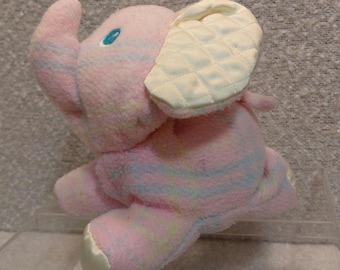 Vintage 1986 Playskool Blankies Snuzzles Elephant Pink Plaid Plush