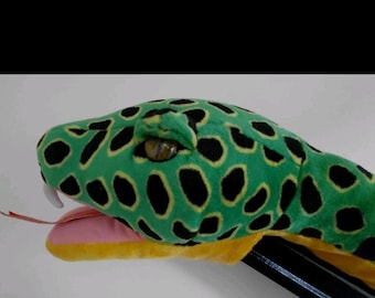 Vintage 2005 K&M Intl Full Body 93" Hand Puppet Green Yellow Snake Plush Rare