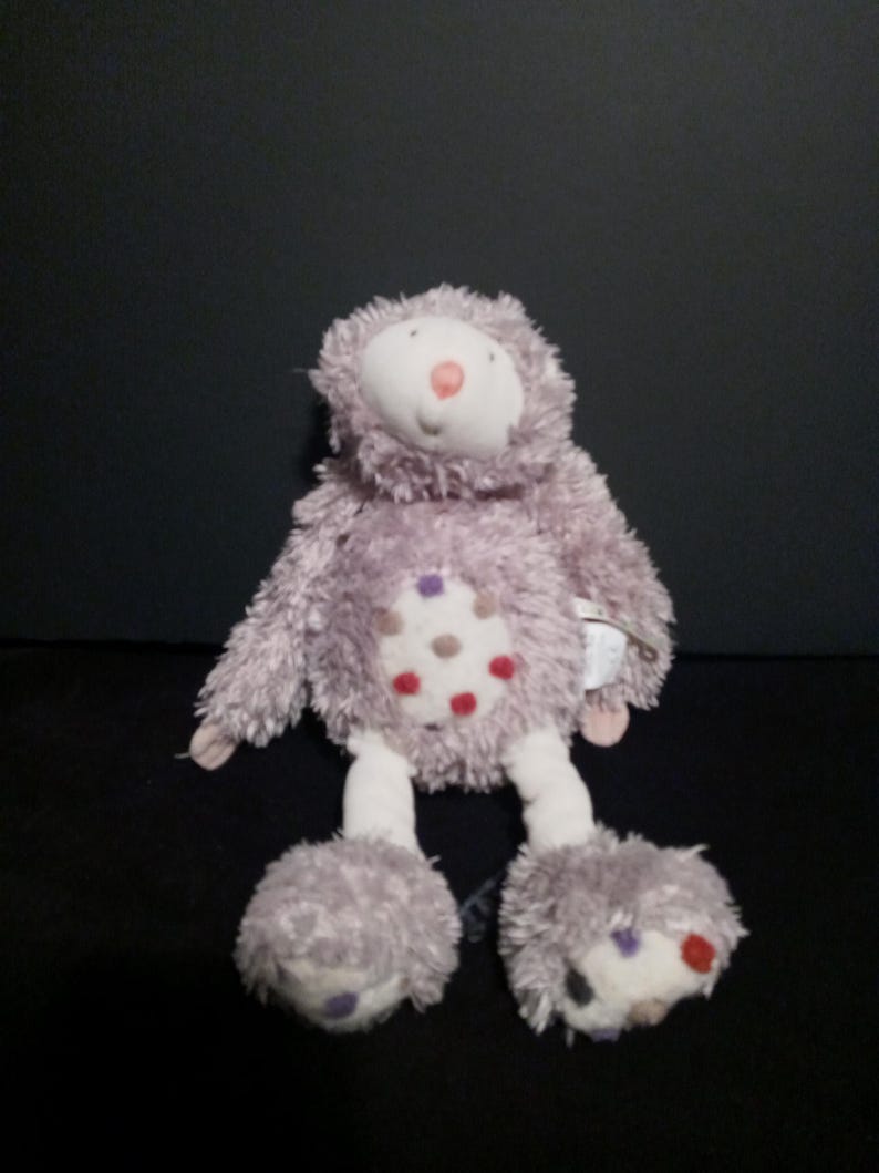 Moulin Roty Les Zazous Boubou The Sloth 12” Gray Soft Plush Toy w/Textured Dots image 4