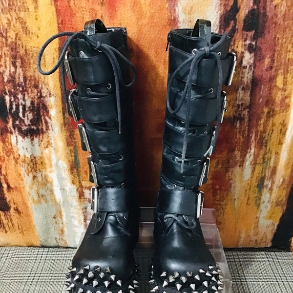 Demonia Trashville-518 Unisex Men Women Black Matte Vegan Leather Platform Boots US 9