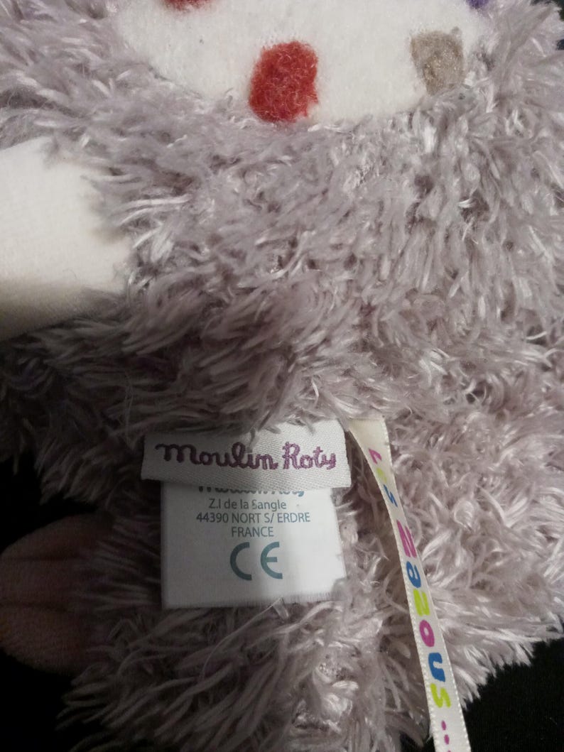 Moulin Roty Les Zazous Boubou The Sloth 12” Gray Soft Plush Toy w/Textured Dots image 6