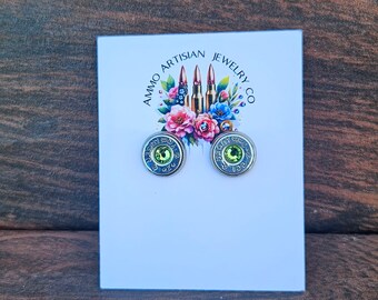 Crystal studs Cowgirl Bullet Earrings, Western Jewelry, 9mm Brass Studs, Rustic Country Earrings, Hunting Wife Gift”