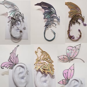Enchanted Realm Ear Cuffs: Iridescent Fairy Wings & Mystical Creatures Collection
