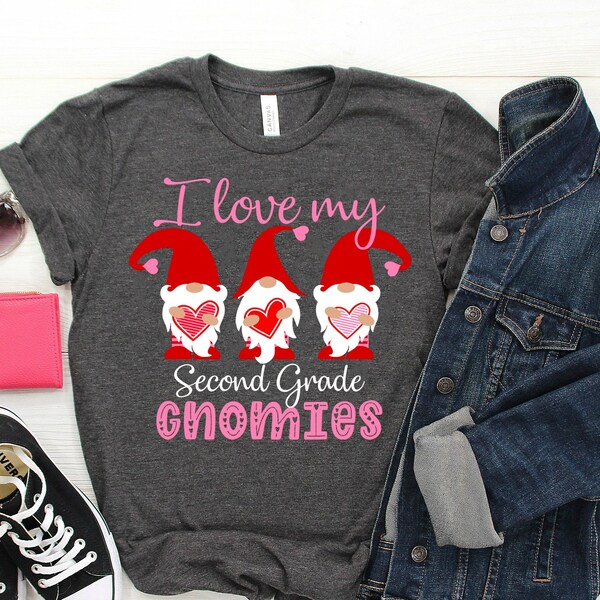 Chemise Valentines pour les enseignants de 2e année - J'aime mes gnomies de deuxième année - Valentines Gnome Shirt For Teachers - Enseignant Valentine Shirt