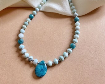 Larimar and apatite necklace, gift for her, semi-precious stones, natural, unique gift, handmade, Christmas, for holidays, for mom, friend