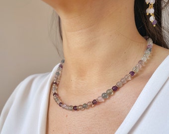 Amethyst and fluorite choker, gift for her, semi-precious stones, natural stones, for parties, unique gift, handmade, christmas