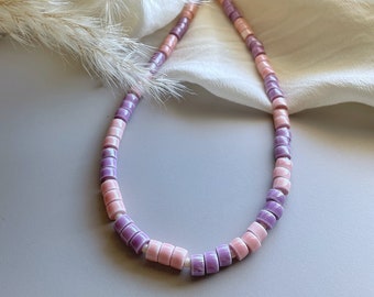 Pink and purple bicolor choker - Ceramic and glass beads, summer and colored necklace, soft colors, gift for mom friend sister, idea